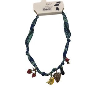 Cato Fruit Vegetable Charm Fabric Necklace & Gold Tone Crystal Choker Set NEW